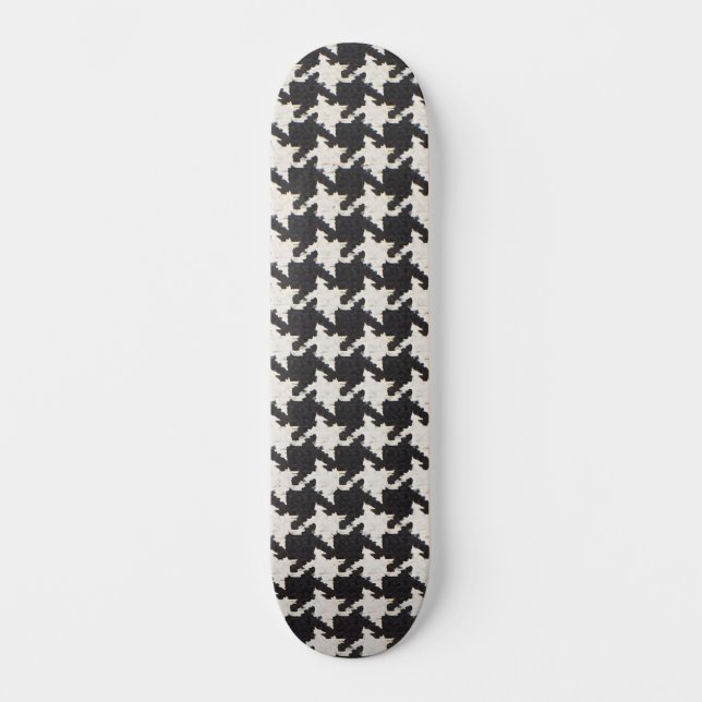 Hahnentritt Schwarz Weiß Muster Skateboard (Vorderseite)
