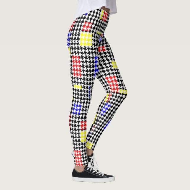 Hahnentrittmuster Abstrakt Schwarz und Farben Mode Leggings (Rechts)