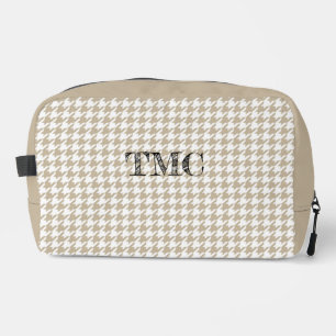 Hahnentrittmuster Beige weiße INITIALE Preppy Chic Waschbeutel