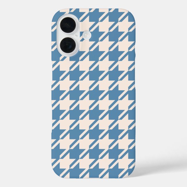 Hahnentrittmuster Blue + Cream Big Pattern iPhone 16 Hülle (Rückseite)