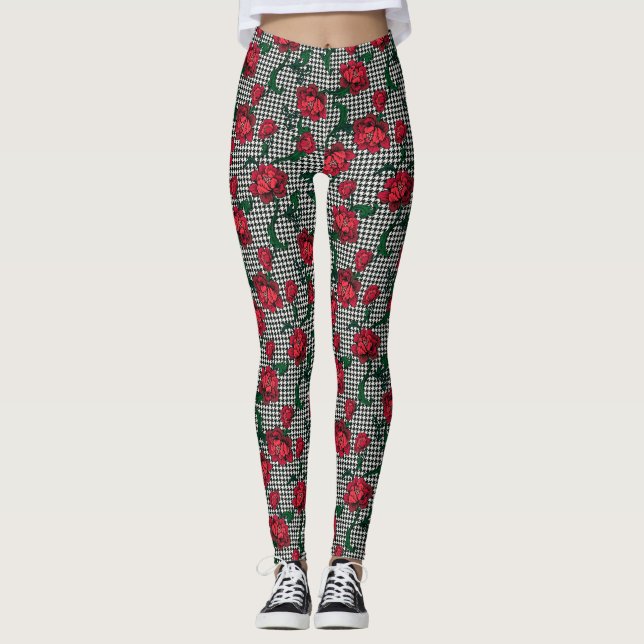 Hahnentrittmuster-Blume Leggings (Vorderseite)