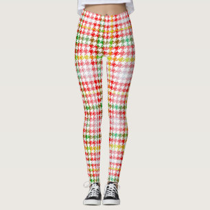 Hahnentrittmuster Classic Red Green Yellow Kariert Leggings