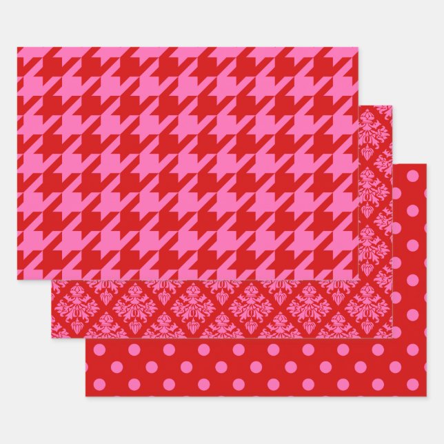 Hahnentrittmuster, Damaske, Dot-DIY-Farben Rosa Geschenkpapier Set (Set)