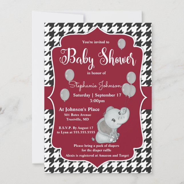 Hahnentrittmuster Elephant Baby Dusche Einladung (Vorderseite)