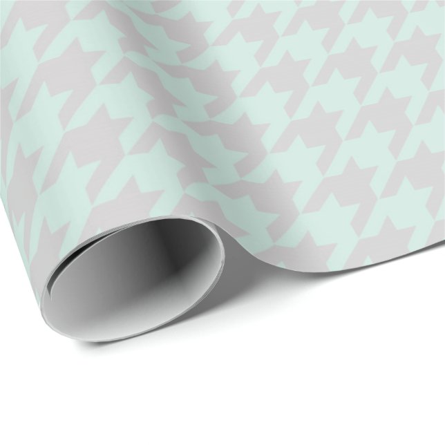 Hahnentrittmuster Gray Mint Green Pastel Grill Ele Geschenkpapier (Rolleneckpunkt)
