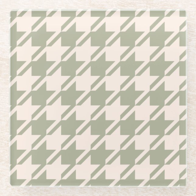 Hahnentrittmuster Green+Cream Lg Muster Glasuntersetzer (Vorderseite)