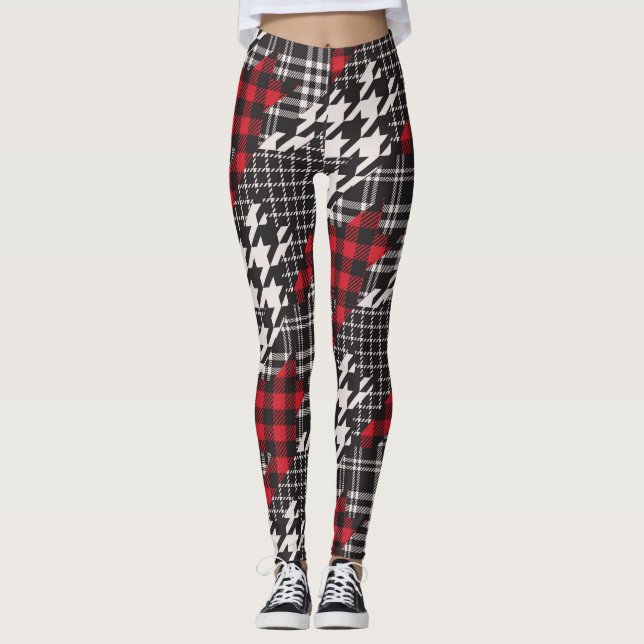 Hahnentrittmuster Kariertes Mustermuster - Collage Leggings (Vorderseite)