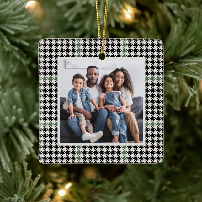 Hahnentrittmuster klassisch grün ein Foto personal Keramikornament (Baum)