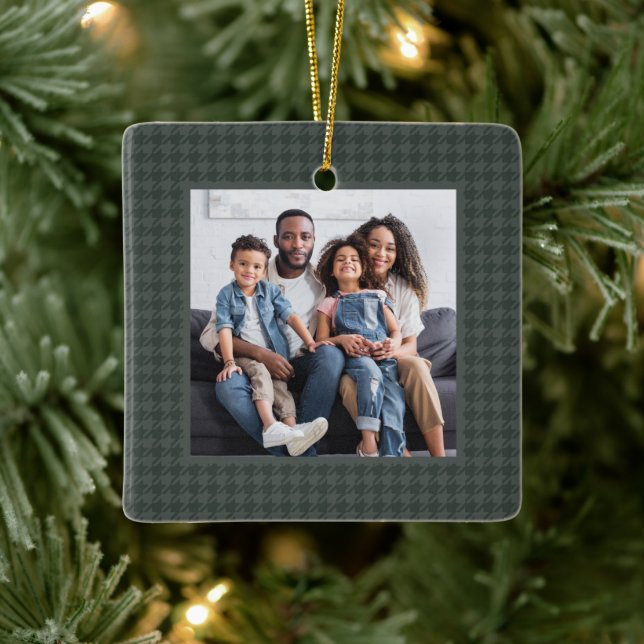 Hahnentrittmuster klassisch grün ein Foto Weihnach Keramikornament (Baum)