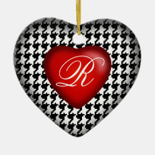 Hahnentrittmuster Monogramm Herz Schwarz-weiß Keramikornament