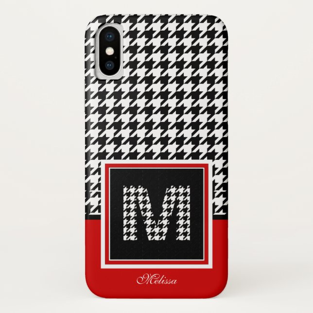 Hahnentrittmuster Monogramm | Schwarz-weiß Case-Mate iPhone Hülle (Rückseite)
