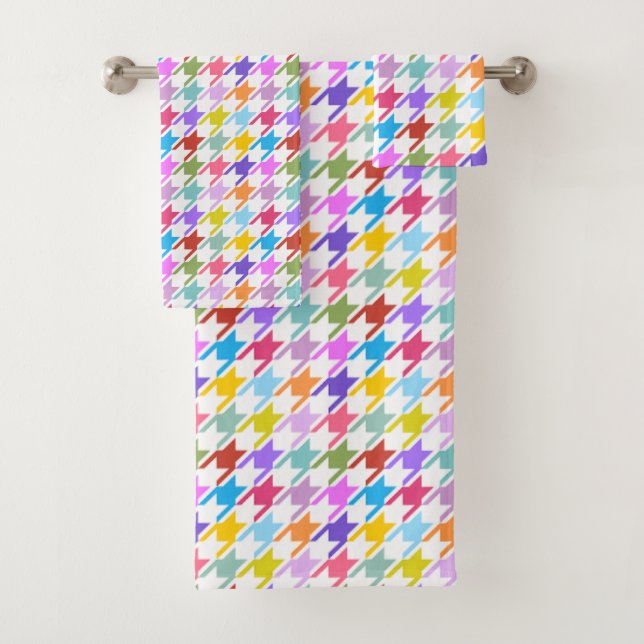 Hahnentrittmuster Multicolor+Weißmuster Badhandtuch Set (Insitu)