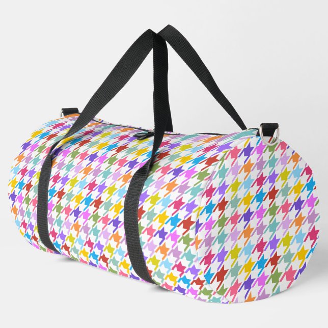 Hahnentrittmuster Multicolor+Weißmuster Duffle Bag (Linke Ecke)