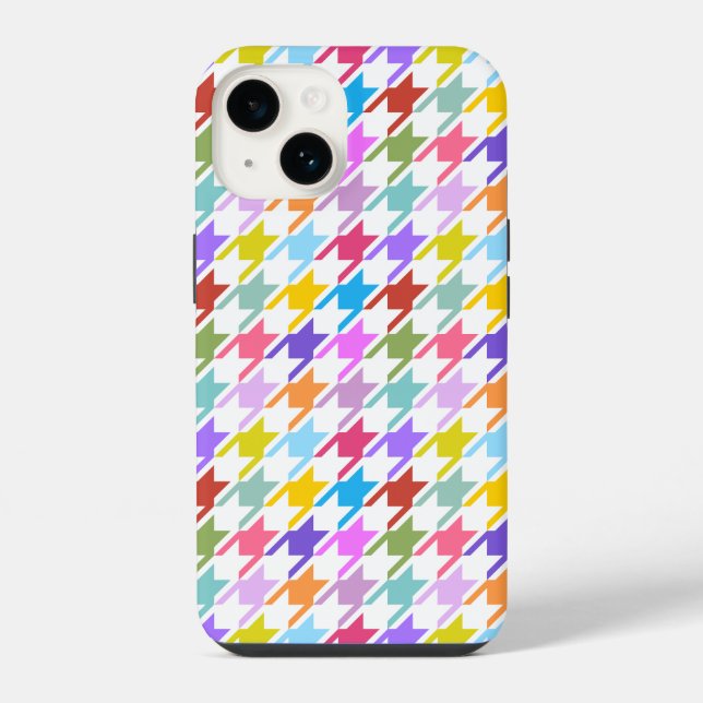Hahnentrittmuster Multicolor+Weißmuster iPhone 14 Hülle (Rückseite)