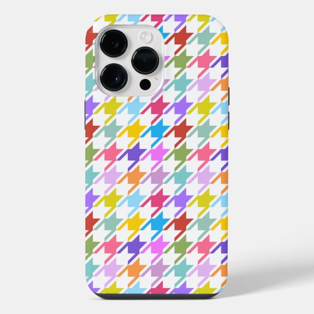 Hahnentrittmuster Multicolor+Weißmuster iPhone 14 Pro Max Hülle (Rückseite)