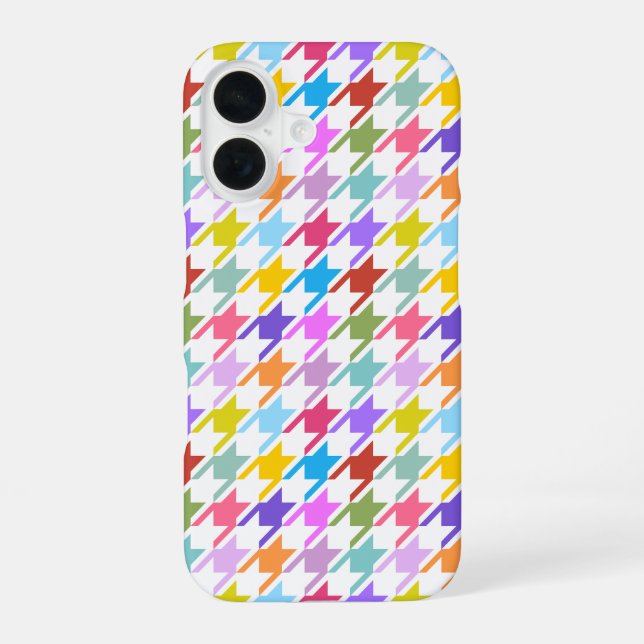 Hahnentrittmuster Multicolor+Weißmuster iPhone 16 Hülle (Rückseite)