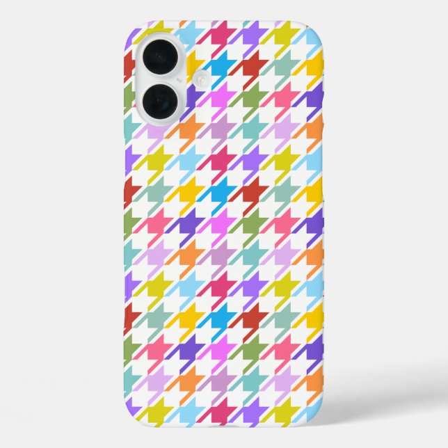 Hahnentrittmuster Multicolor+Weißmuster iPhone 16 Plus Hülle (Rückseite)