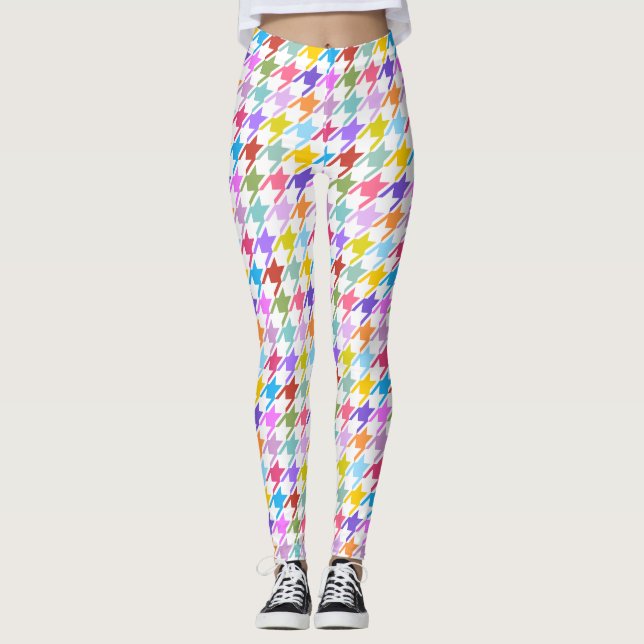 Hahnentrittmuster Multicolor+Weißmuster Leggings (Vorderseite)