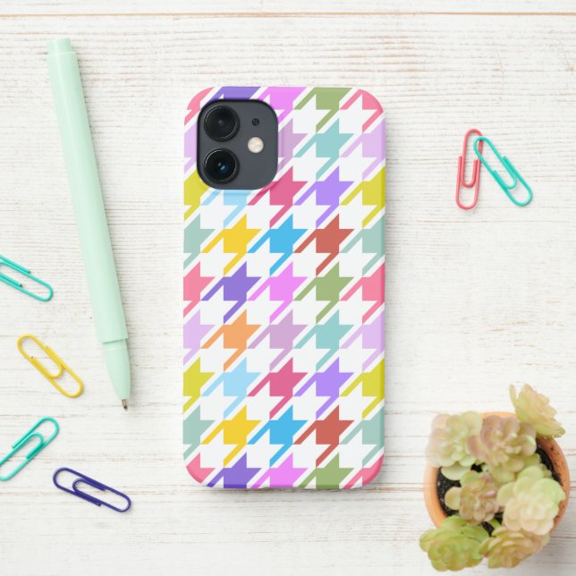 Hahnentrittmuster Multicolor+White Big Pattern iPhone 12 Mini Hülle (Auf dem Schreibtisch)
