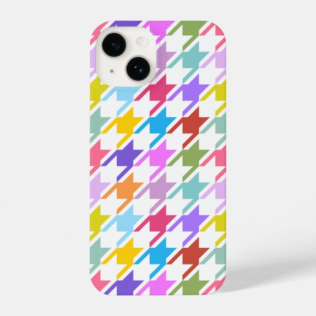 Hahnentrittmuster Multicolor+White Big Pattern iPhone 14 Hülle (Rückseite)