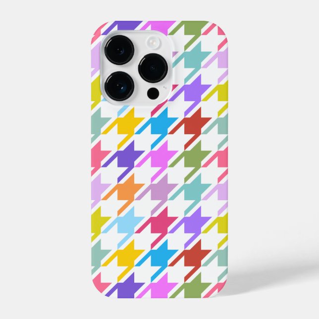 Hahnentrittmuster Multicolor+White Big Pattern iPhone 14 Pro Hülle (Rückseite)