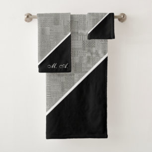 Hahnentrittmuster Muster Elegante Monogramm Badhandtuch Set