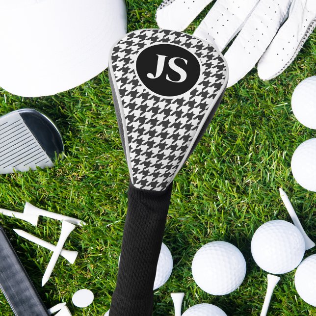 Hahnentrittmuster Muster Mit Monogramm Schwarz-wei Golf Headcover (Von Creator hochgeladen)
