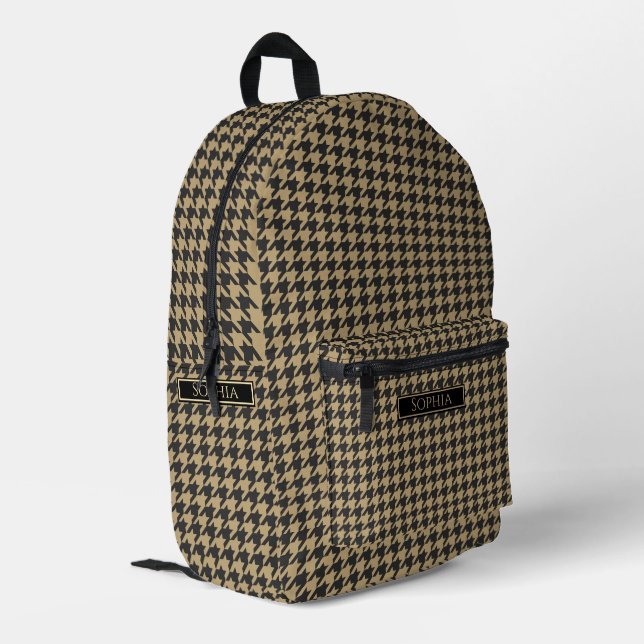 Hahnentrittmuster-Muster-Pale Taupe- Bedruckter Rucksack (Rückseitige Ecke links)
