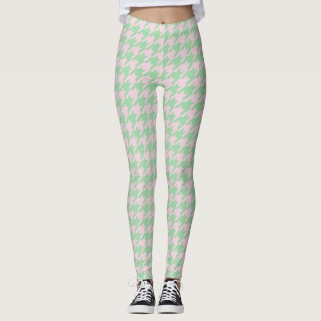Hahnentrittmuster Pied de Poule Muster Pink Grün Leggings (Vorderseite)