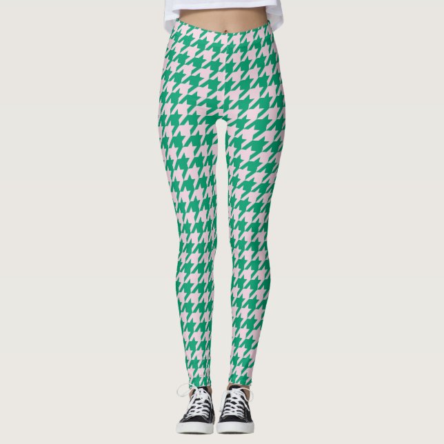 Hahnentrittmuster Pied de Poule Muster Pink Grün Leggings (Vorderseite)