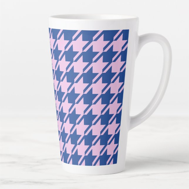 Hahnentrittmuster Pink+Blue Große Schrift Milchtasse (Rechts)