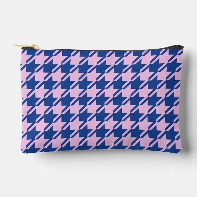 Hahnentrittmuster Rosa+Blau Muster Zubehörtasche (Vorderseite)