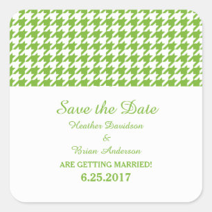 Hahnentrittmuster Save the Date Aufkleber, grün Quadratischer Aufkleber