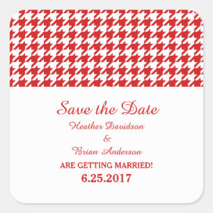 Hahnentrittmuster Save the Date Aufkleber, rot Quadratischer Aufkleber
