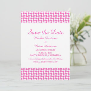 Hahnentrittmuster Save the Date einladen, Rosa Einladung