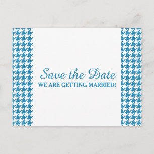 Hahnentrittmuster Save the Date Postkarte, blau Ankündigungspostkarte
