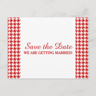 Hahnentrittmuster Save the Date Postkarte, rot Ankündigungspostkarte
