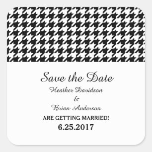 Hahnentrittmuster Save the Date Stickers, schwarz Quadratischer Aufkleber