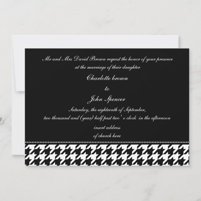 Hahnentrittmuster Schwarz-Weiß-Hochzeit lädt ein Einladung (Vorderseite)