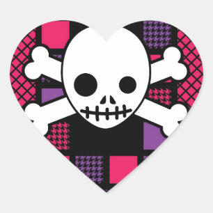 Hahnentrittmuster und Skulls Herz-Aufkleber