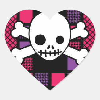 Hahnentrittmuster und Skulls Herz-Aufkleber