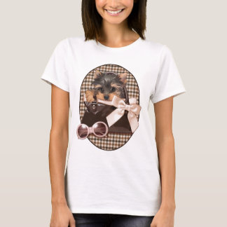 Hahnentrittmuster Yorkie Welpe T-Shirt