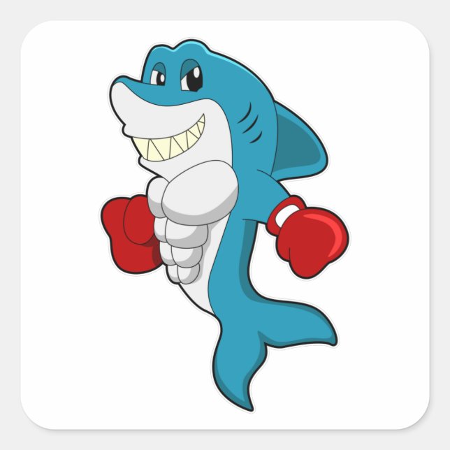 Hai als Boxer mit Boxhandschuhen Quadratischer Aufkleber (Vorderseite)