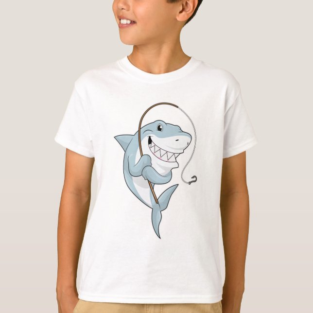 Hai als Fischer mit Angelrute T-Shirt (Vorderseite)