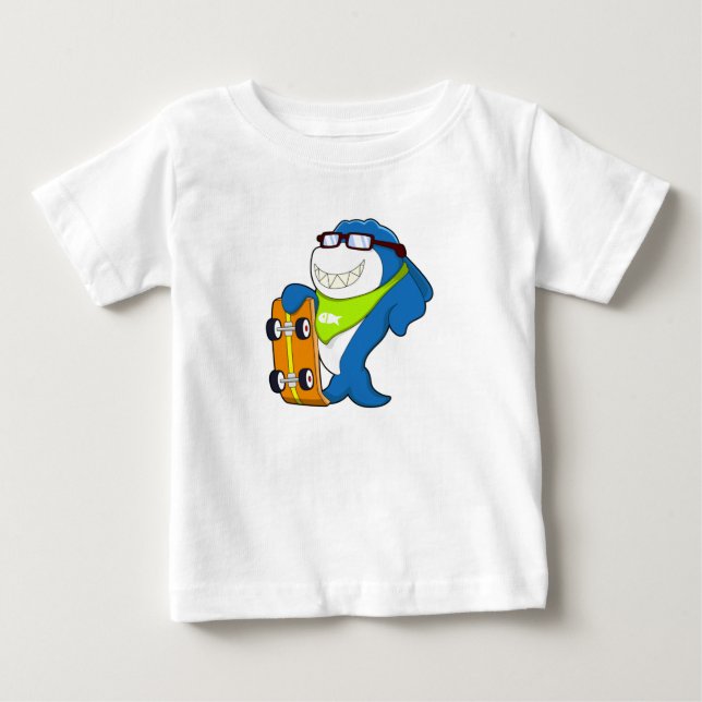 Hai als Skater mit Skateboard Baby T-shirt (Vorderseite)