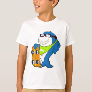Hai als Skater mit Skateboard T-Shirt