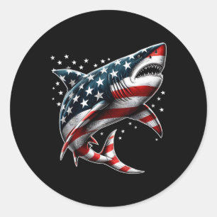 Hai Amerikanische Flagge Usa 4. Juli Lustige Junge Runder Aufkleber