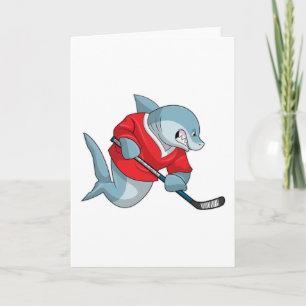 Hai an Eishockey mit Eishockeyschläger Karte