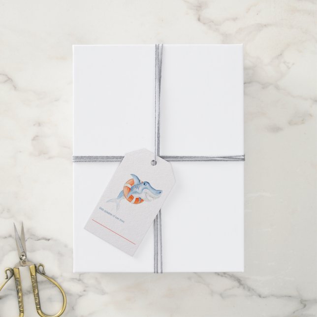 Hai Aquarell Babydusche mit Geschenkartikeln Geschenkanhänger (Mit Garn)