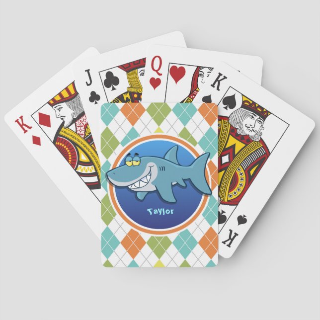 Hai auf farbenfroher Raute Muster Spielkarten (Rückseite)